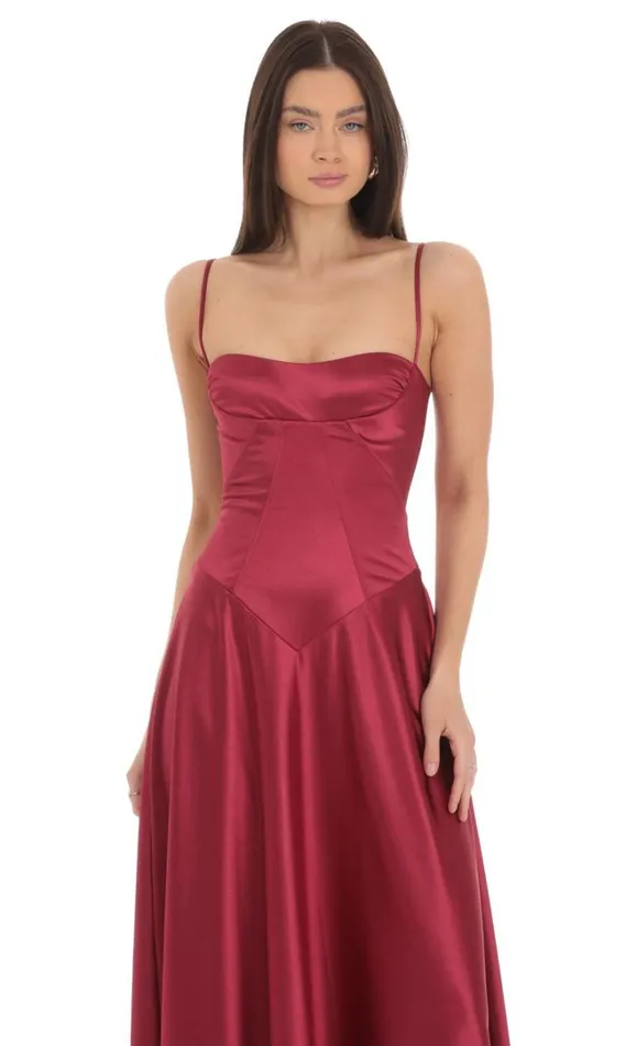 Satin Square Neck Maxi Dress Maroon Women LUCY IN THE SKY Maxi Dresses Satin Square Neck Maxi Dress Maroon Women LUCY IN THE SKY Maxi Dresses
