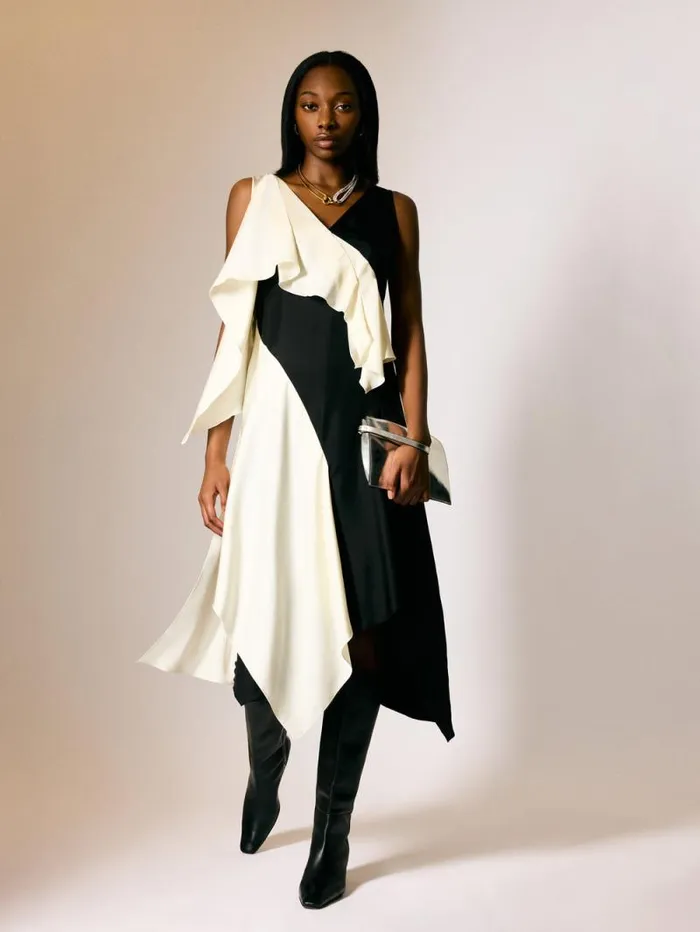 Sculptural Silk Twill Dress Monochrome Women Jigsaw Coords