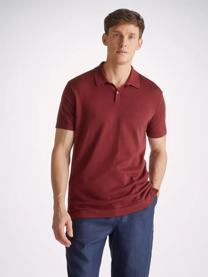 Sea Island Cotton Polo Shirts Men Derek Rose Polo Shirt Jacob Sea Island Cotton Burgundy