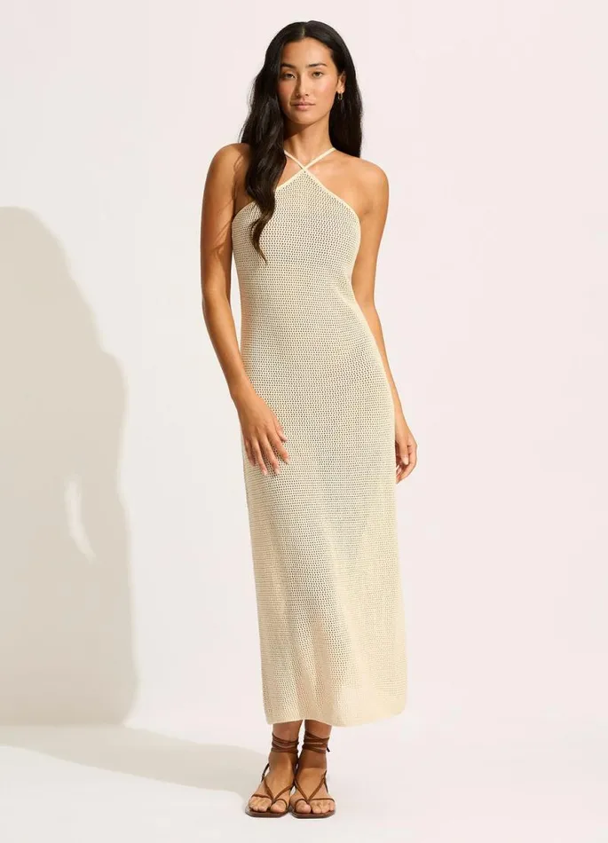 Seafolly Beach Dresses Women Isla Palm Knit Maxi Dress 8211 Ecru