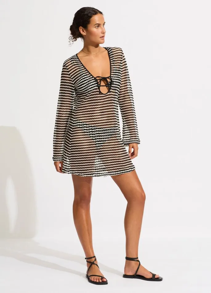 Seafolly Beach Dresses Women Mesh Effect Cover Up 8211 Black