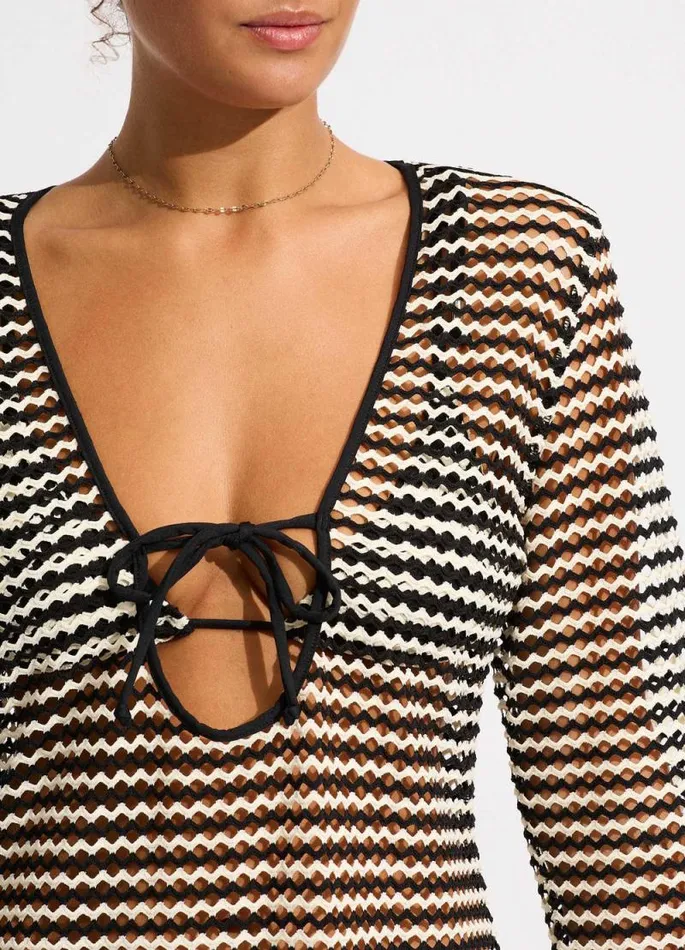 Seafolly Beach Dresses Women Mesh Effect Cover Up 8211 Black