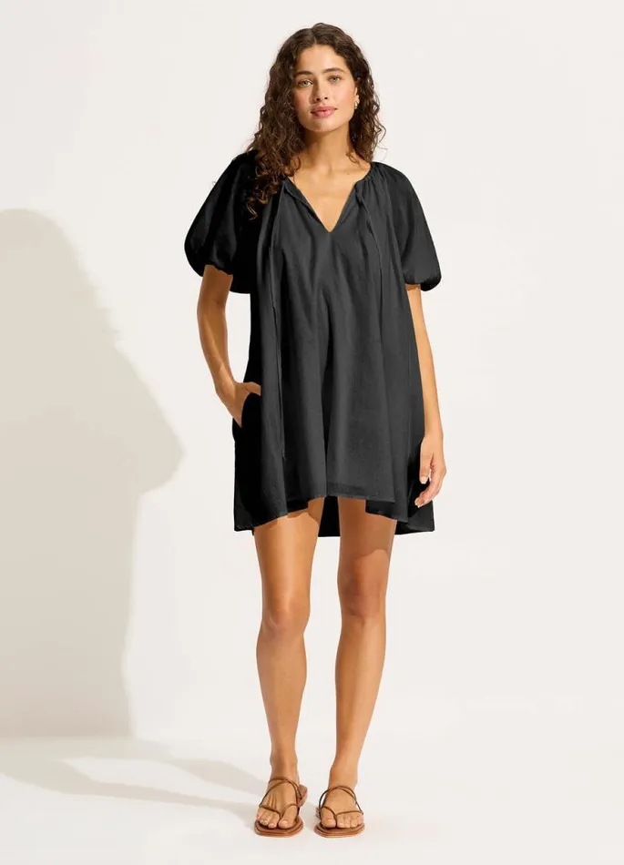 Seafolly Beach Dresses Women Mini Babydoll Dress 8211 Black