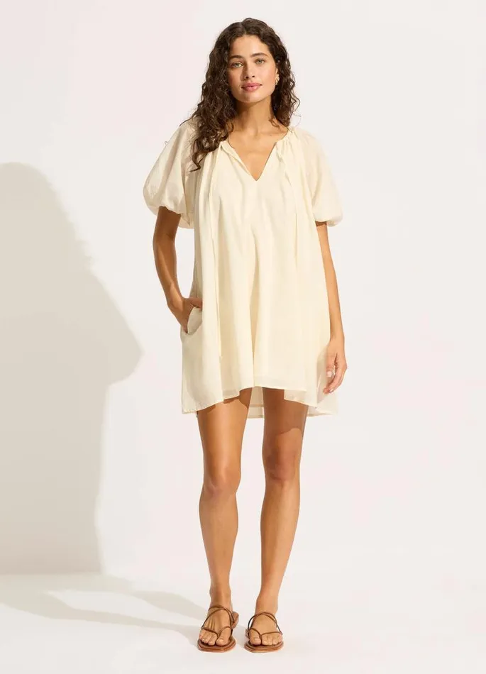 Seafolly Beach Dresses Women Mini Babydoll Dress 8211 Ecru