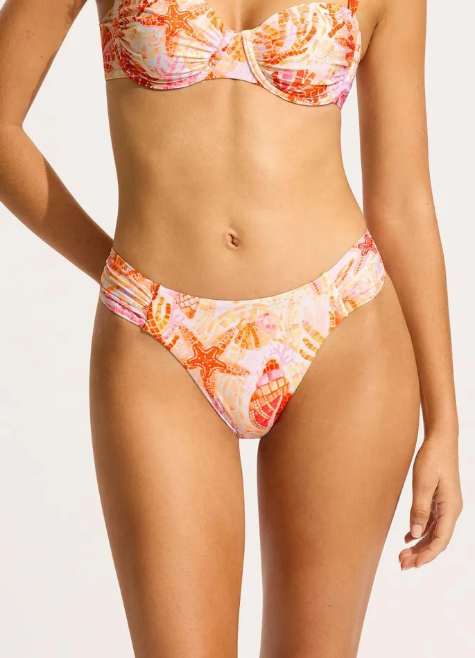 Seafolly More Coverage Women La Mer High Leg Ruched Side Bikini Bottom 8211 White