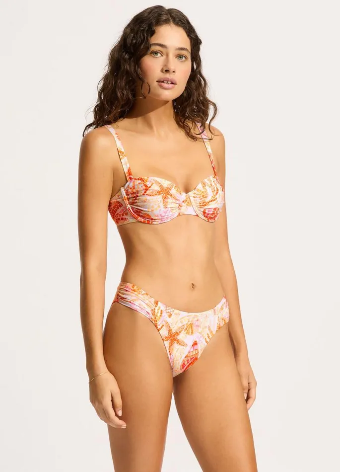 Seafolly More Coverage Women La Mer High Leg Ruched Side Bikini Bottom 8211 White