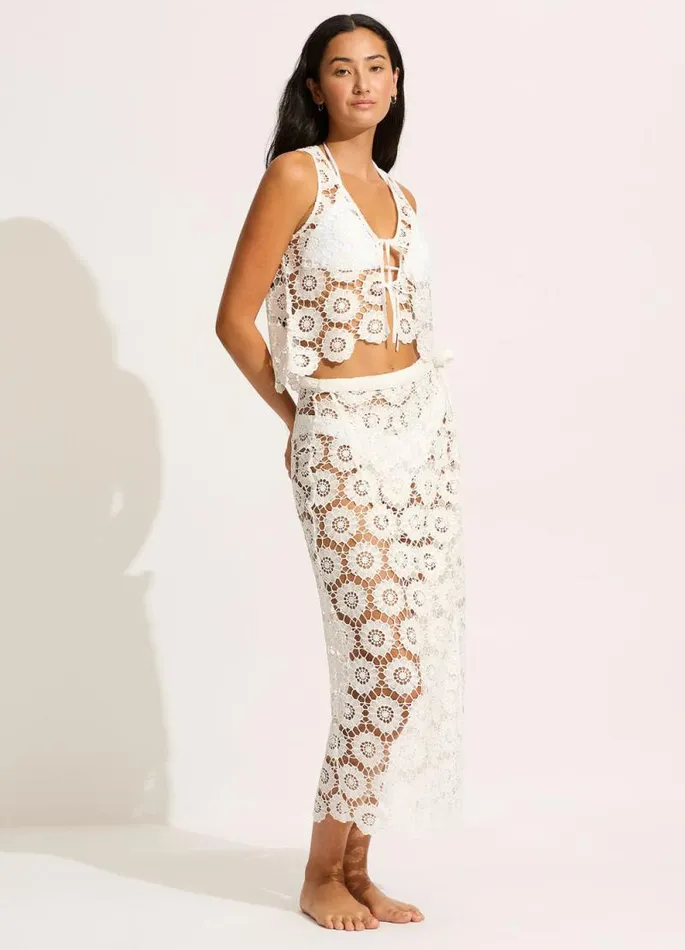 Seafolly Skirts and Sarongs Women Secret Garden Maxi Wrap Maxi Skirt 8211 White
