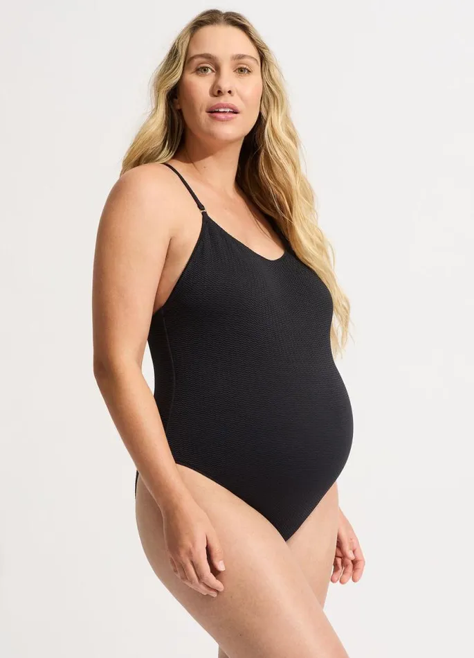 Seafolly Square Neck Women Sea Dive Scoop Neck One Piece 8211 Black