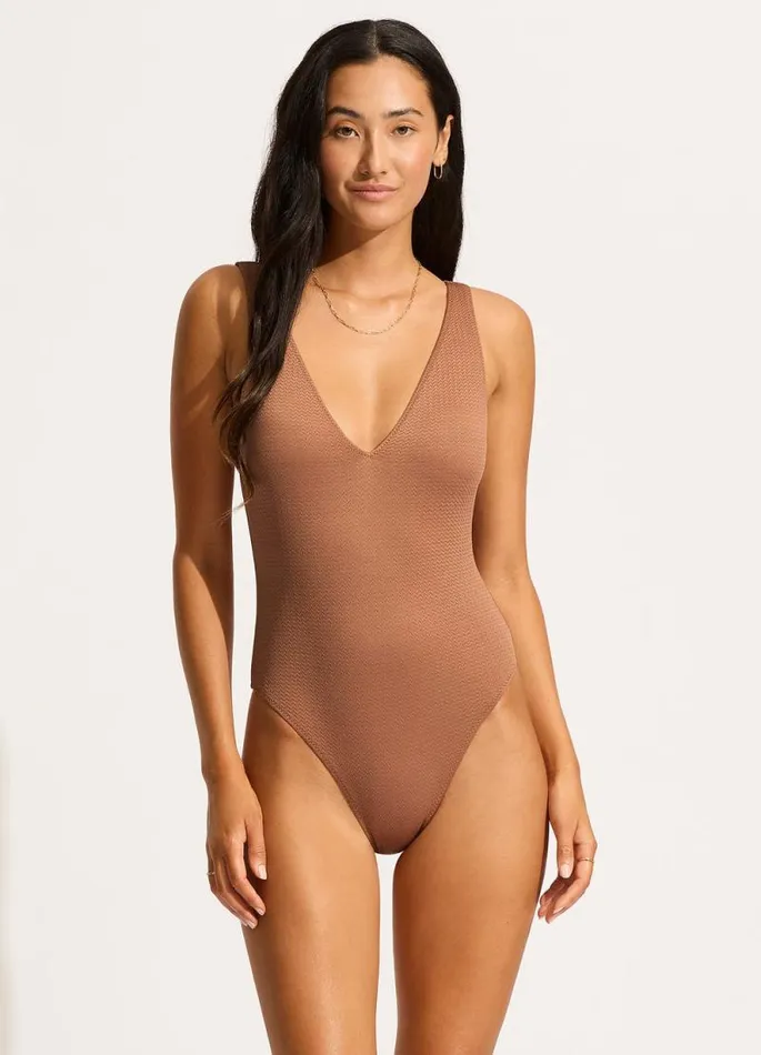 Seafolly V Neck Women Sea Dive Deep V Neck One Piece 8211 Bronze