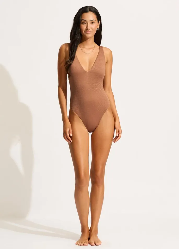 Seafolly V Neck Women Sea Dive Deep V Neck One Piece 8211 Bronze