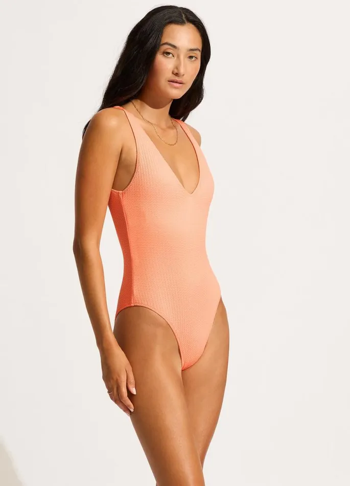 Seafolly V Neck Women Sea Dive Deep V Neck One Piece 8211 Peach Pink