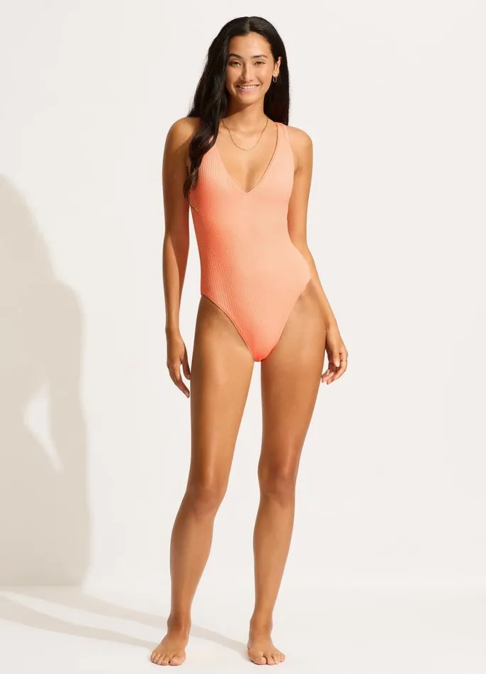 Seafolly V Neck Women Sea Dive Deep V Neck One Piece 8211 Peach Pink