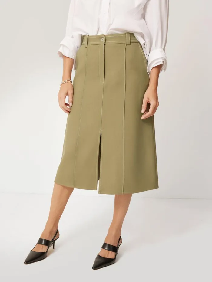 Seamed Detail A Line Skirt Khaki Women Jigsaw Skirts