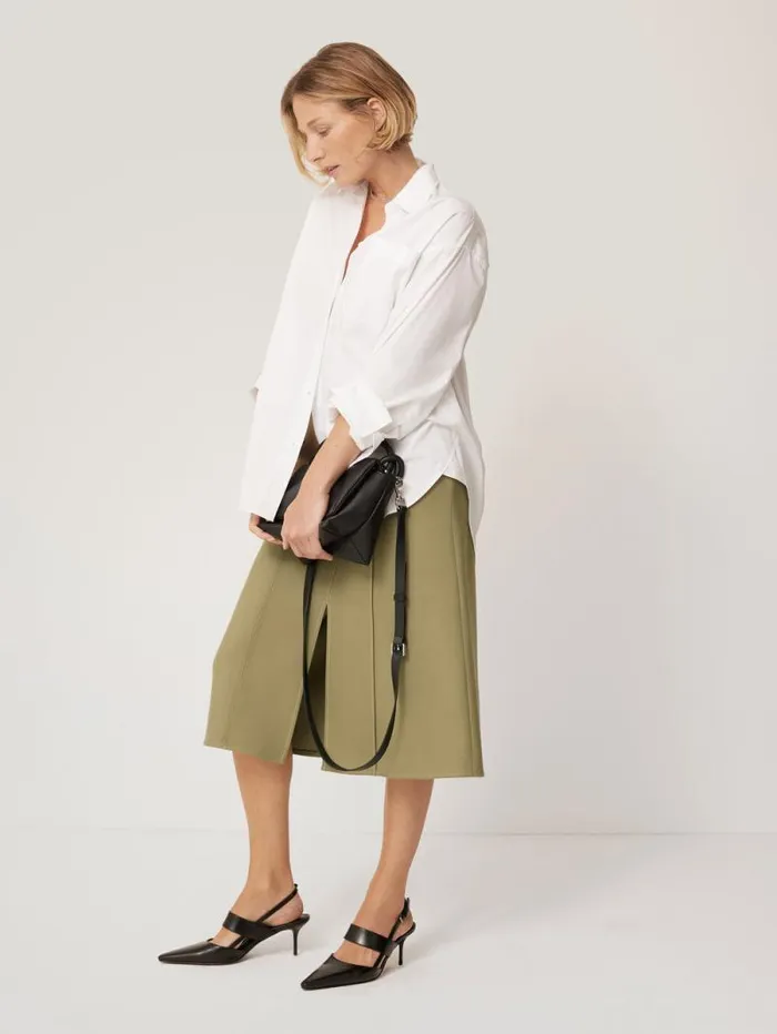 Seamed Detail A Line Skirt Khaki Women Jigsaw Skirts