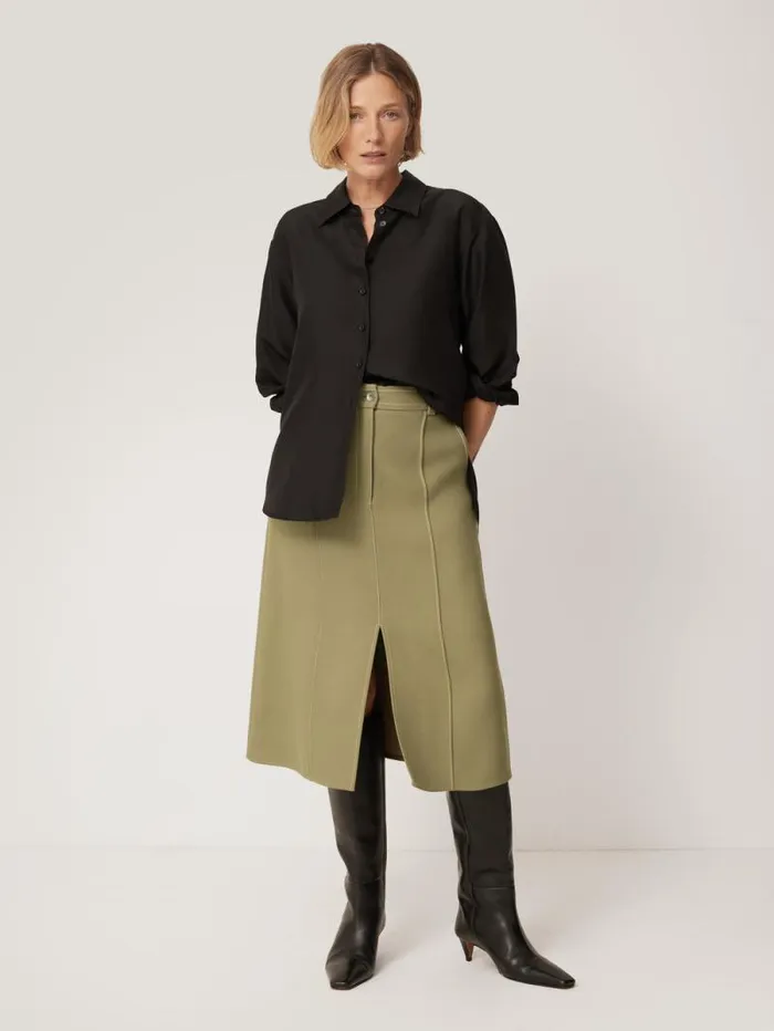 Seamed Detail A Line Skirt Khaki Women Jigsaw Skirts