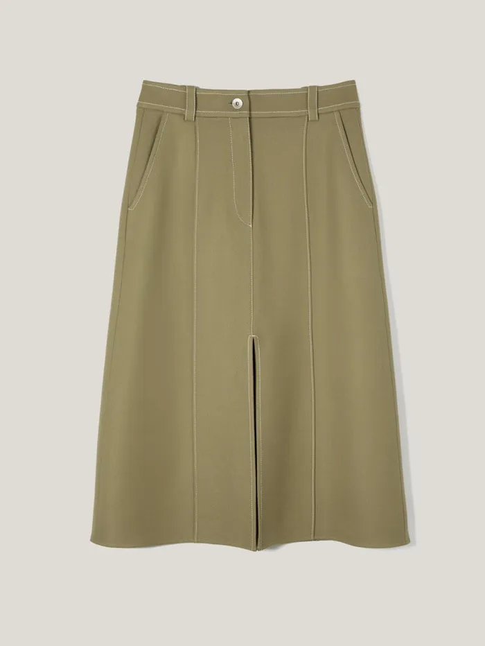 Seamed Detail A Line Skirt Khaki Women Jigsaw Skirts