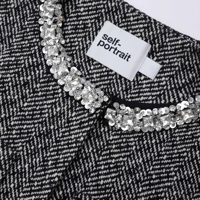 Self Portrait CoOrds Women Black Herringbone Embellished Jacket