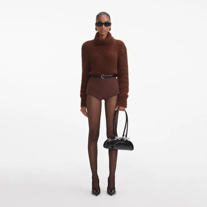 Self Portrait CoOrds Women Brown Fluffy Knit Jumper