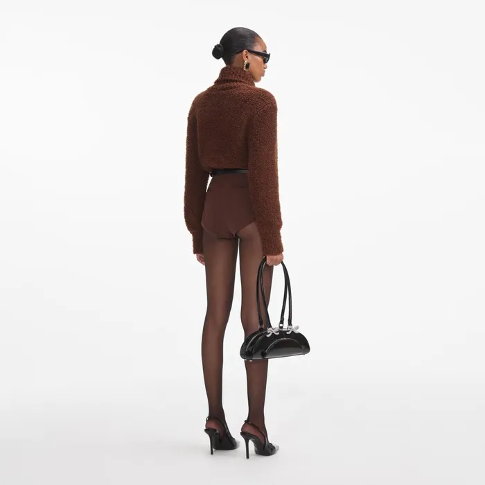 Self Portrait CoOrds Women Brown Fluffy Knit Jumper