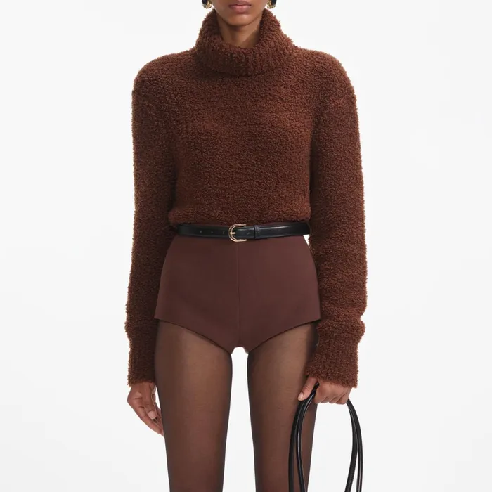 Self Portrait CoOrds Women Brown Fluffy Knit Jumper
