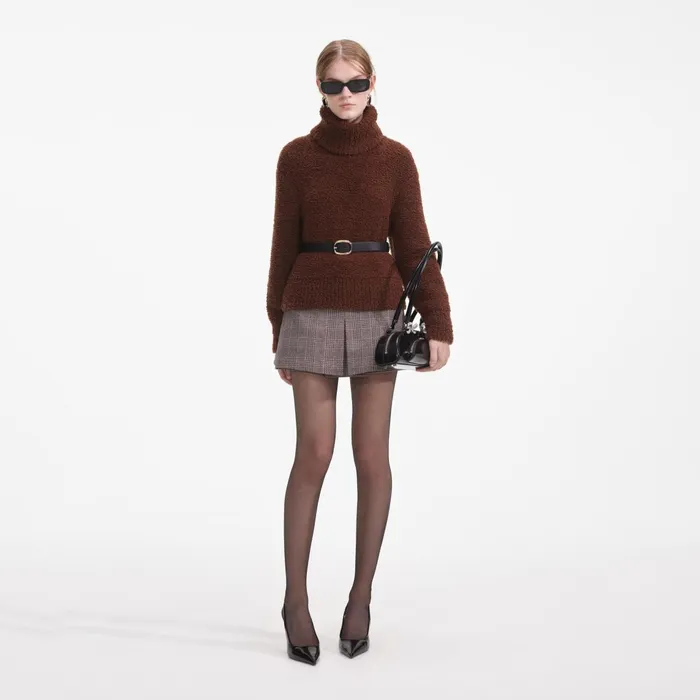 Self Portrait CoOrds Women Brown Fluffy Knit Jumper