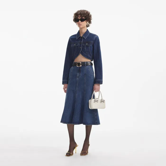 Self Portrait Denim Women Cropped Denim Jacket