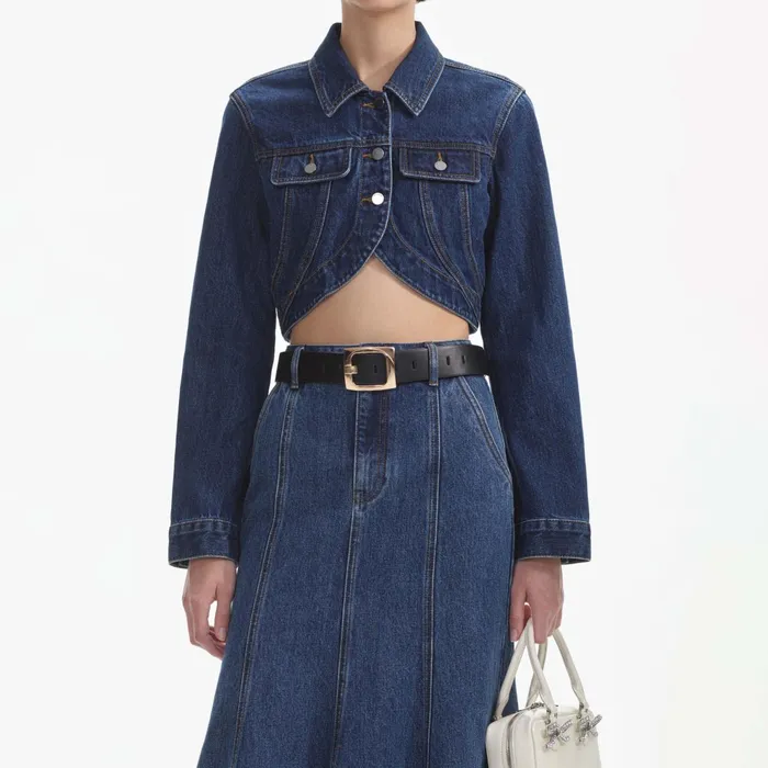 Self Portrait Denim Women Cropped Denim Jacket