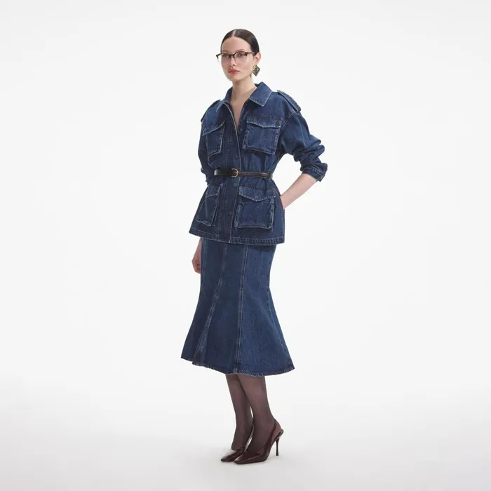 Self Portrait Denim Women Denim Utility Jacket