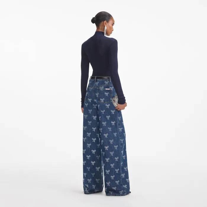 Self Portrait Denim Women Rhinestone Bow Denim Jeans