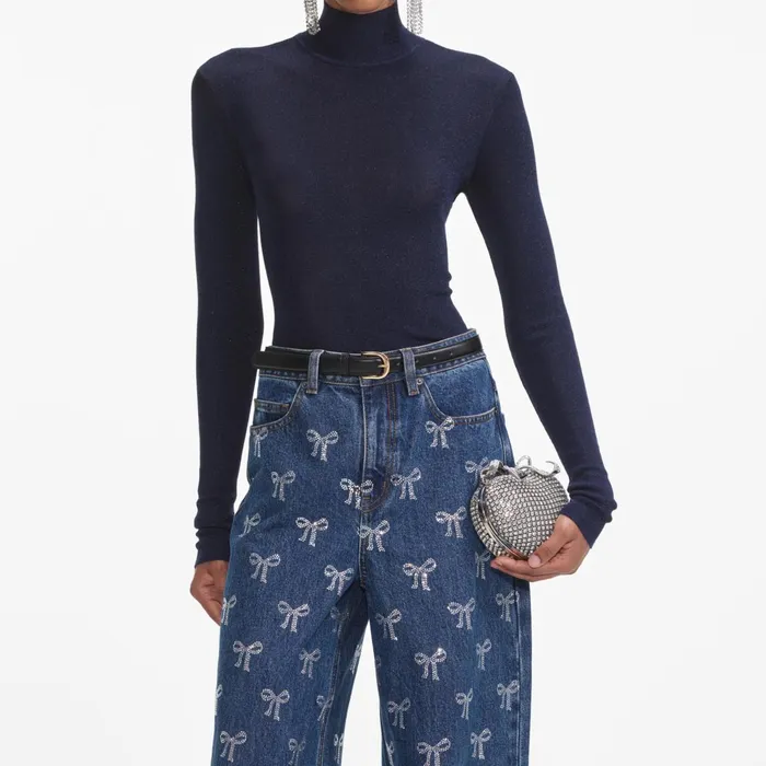 Self Portrait Denim Women Rhinestone Bow Denim Jeans