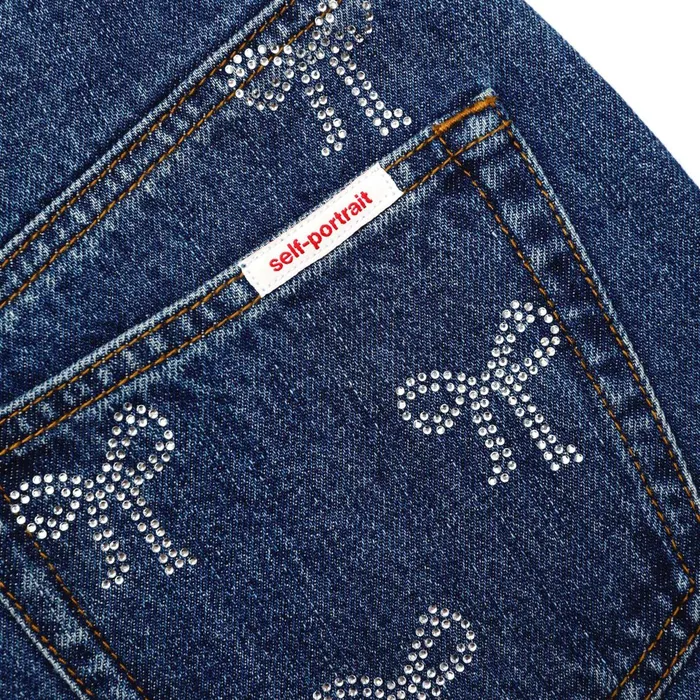 Self Portrait Denim Women Rhinestone Bow Denim Jeans
