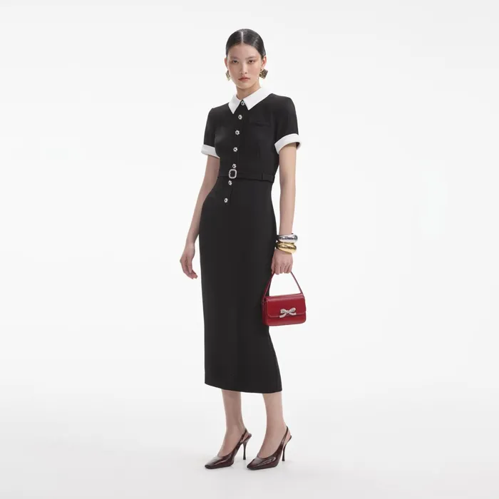 Self Portrait Dresses Women Black Crepe Contrast Midi Dress