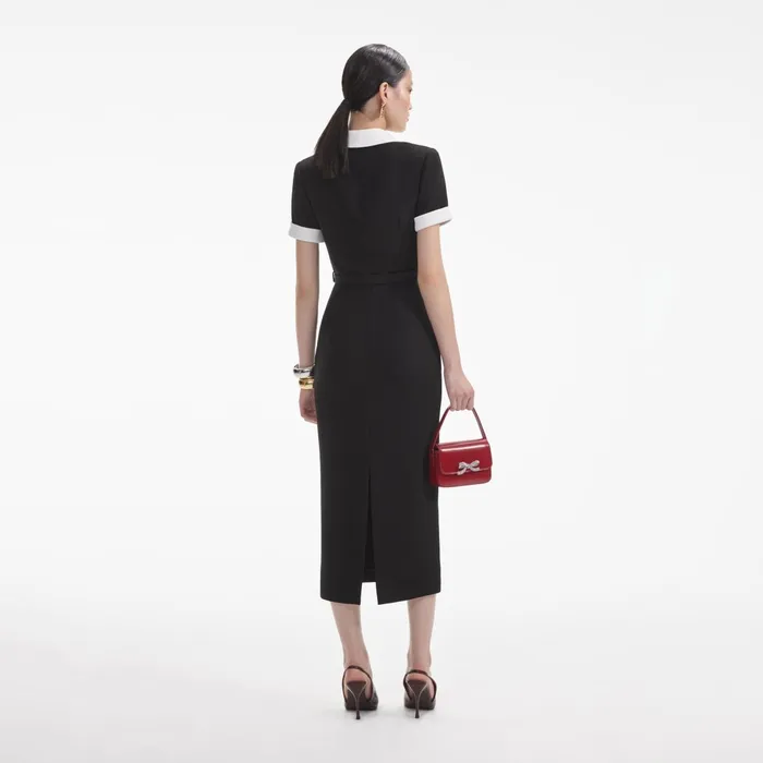 Self Portrait Dresses Women Black Crepe Contrast Midi Dress