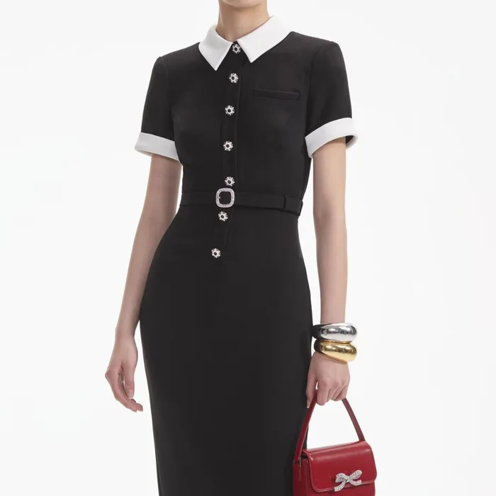 Self Portrait Dresses Women Black Crepe Contrast Midi Dress