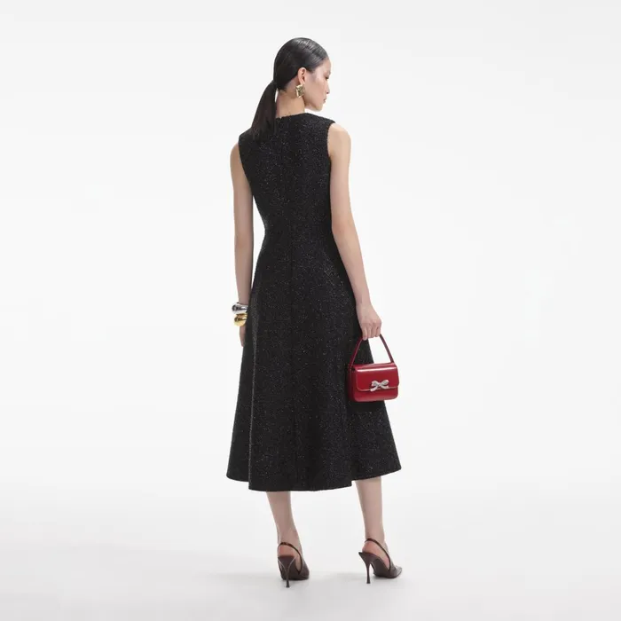 Self Portrait Dresses Women Black Tinsel Boucle Buttoned Midi Dress