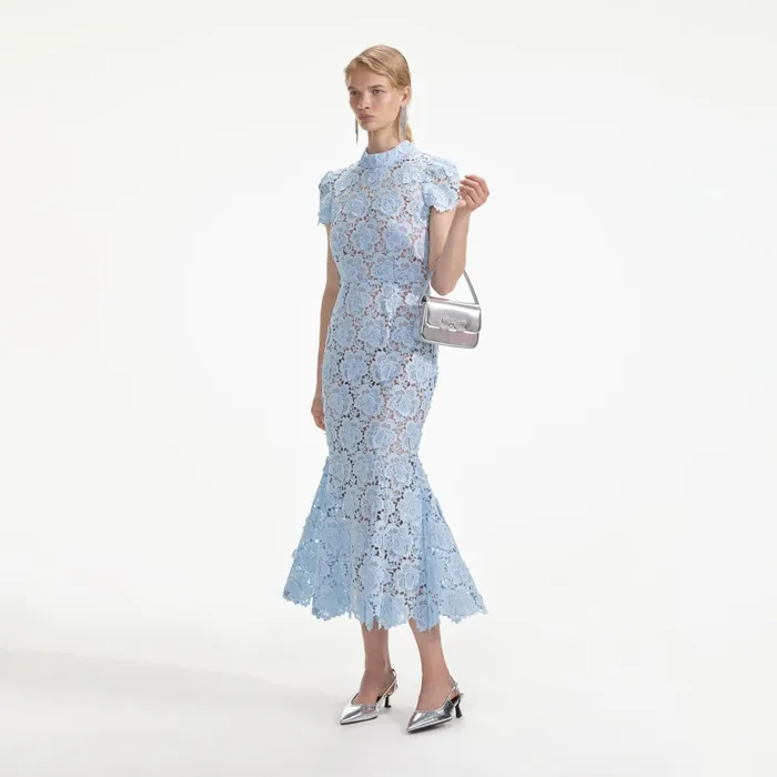 Self Portrait Dresses Women Blue Flower Lace Midi Dress Blue