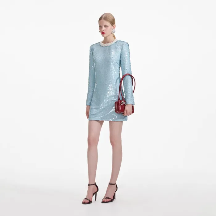 Self Portrait Dresses Women Blue Sequin Mini Dress