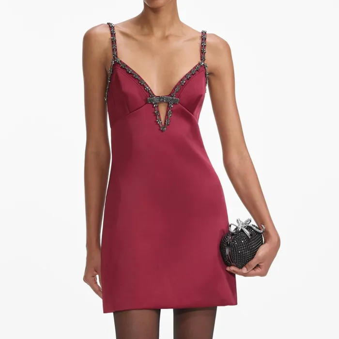 Self Portrait Dresses Women Burgundy Satin Strappy Mini Dress