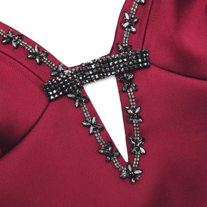 Self Portrait Dresses Women Burgundy Satin Strappy Mini Dress