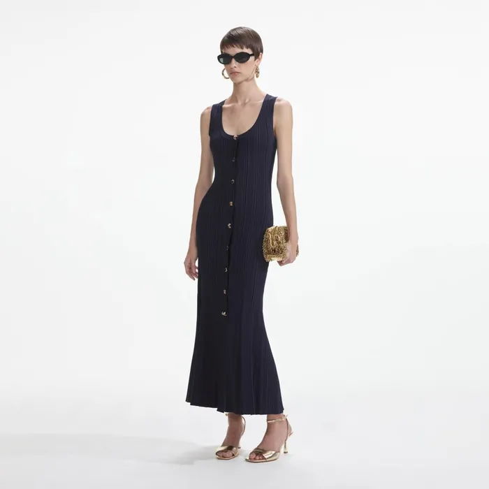 Self Portrait Dresses Women Navy Viscose Knit Midi Dress