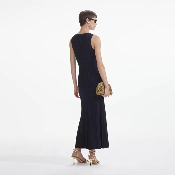 Self Portrait Dresses Women Navy Viscose Knit Midi Dress