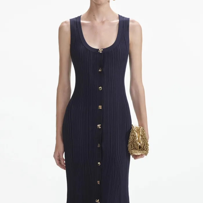 Self Portrait Dresses Women Navy Viscose Knit Midi Dress