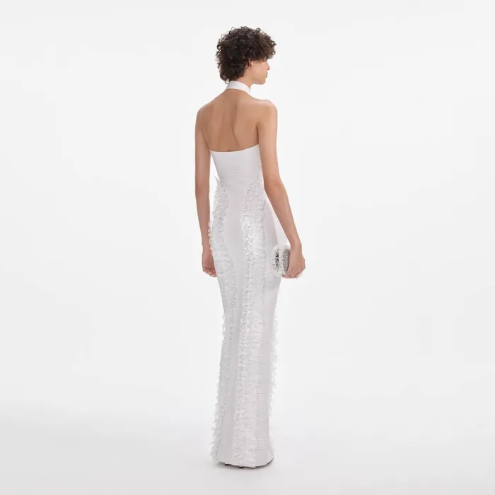 Self Portrait Dresses Women White Knit Zip Ruffle Maxi Dress White