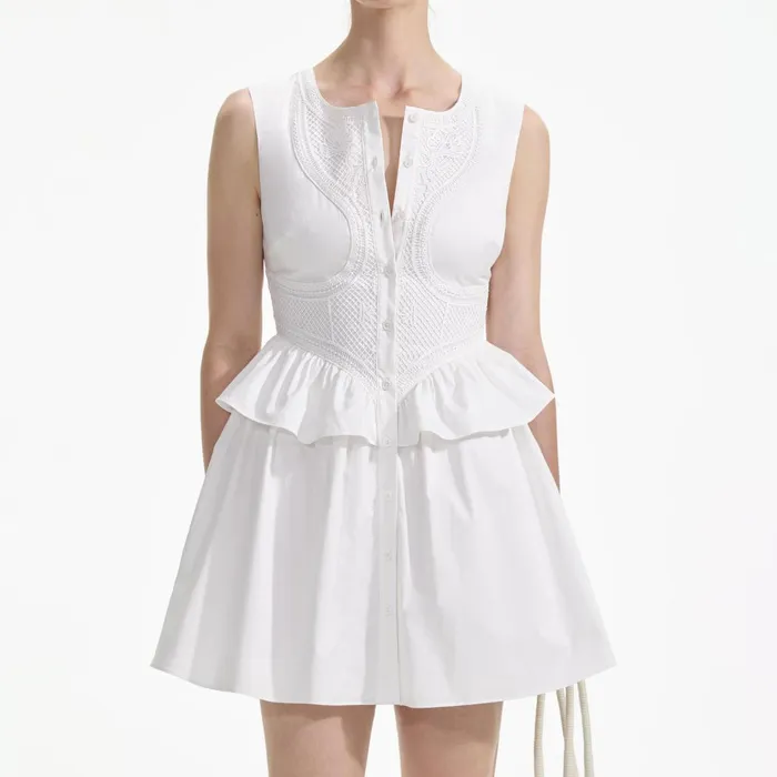 Self Portrait Dresses Women White Lace Panel Mini Dress