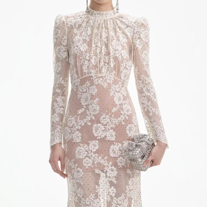 Self Portrait Dresses Women White Rhinestone Lace Maxi Dress
