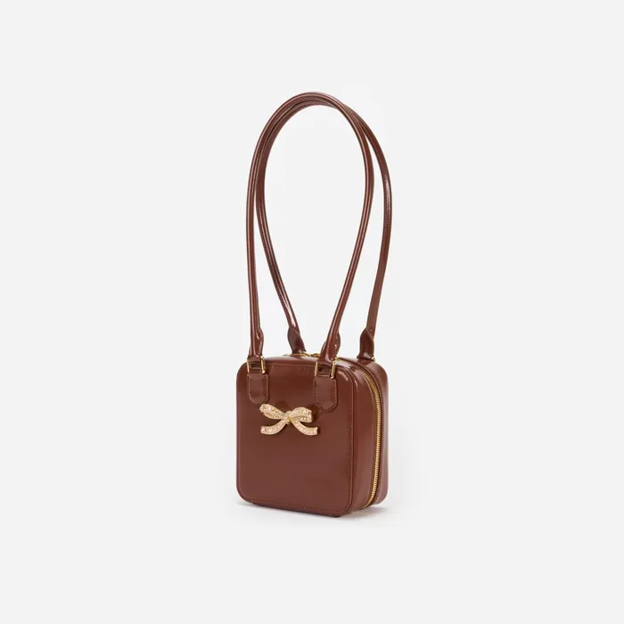 Self Portrait Handbags Women Brown Leather Square Shoulder Bag