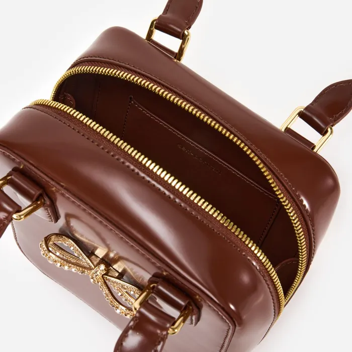 Self Portrait Handbags Women Brown Leather Square Shoulder Bag