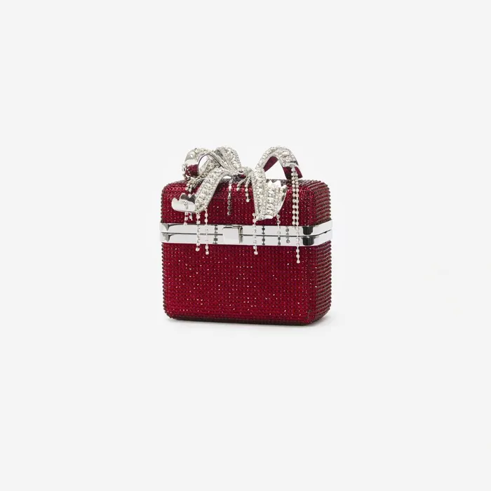 Self Portrait Handbags Women Burgundy Crystal Vanity Case