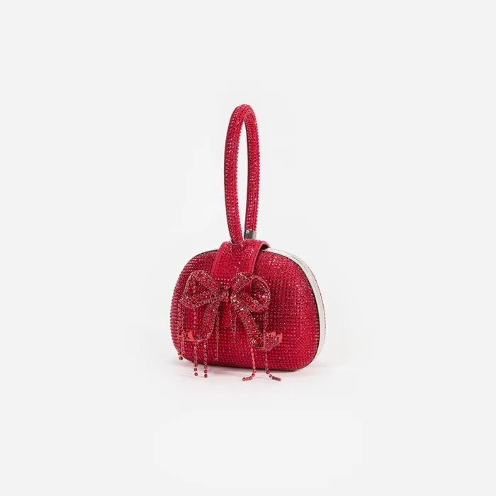Self Portrait Handbags Women Burgundy Rhinestone Top Handle Clutch Bag