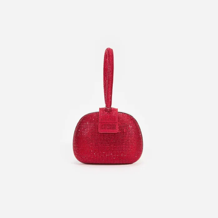 Self Portrait Handbags Women Burgundy Rhinestone Top Handle Clutch Bag